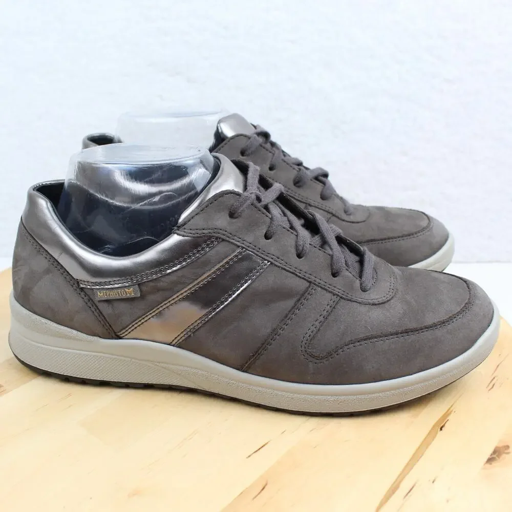 Mephisto Sneaker Women 9.5 Gray Leather Suede Walking Comfort Shoe Casual